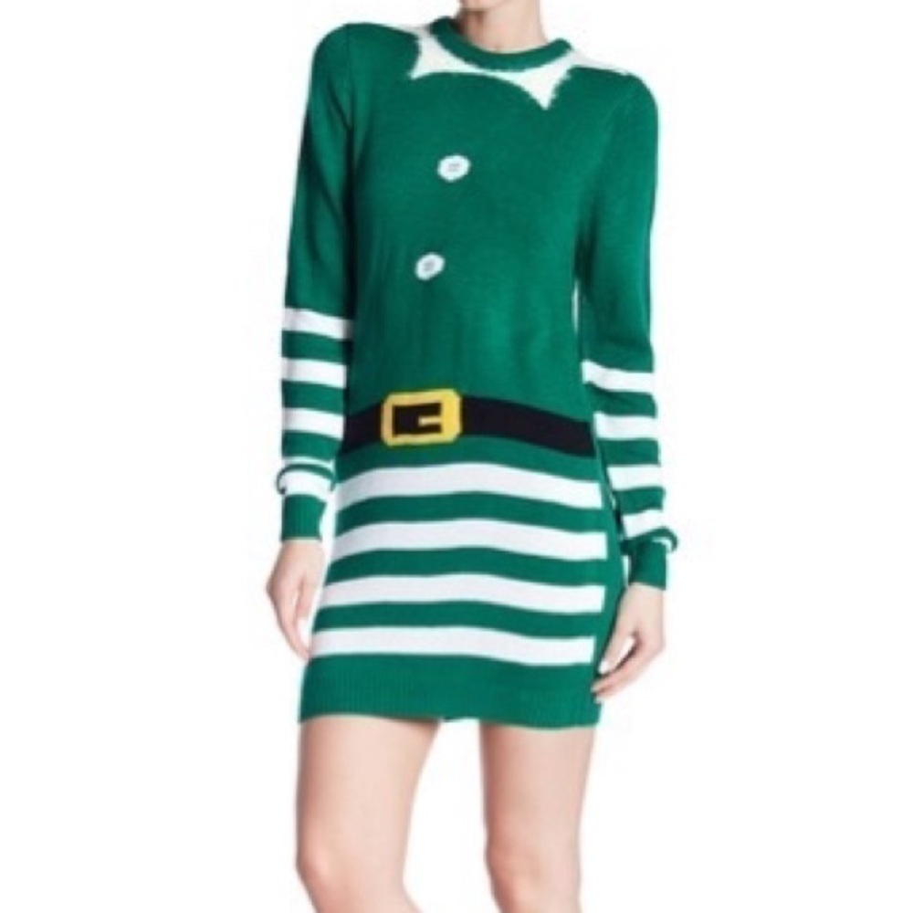 POOF Striped Elf Sweater Dress Size Medium